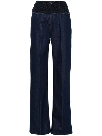 Givenchy Womens Indigo Blue Boucle-panel Wide-leg Denim Jeans