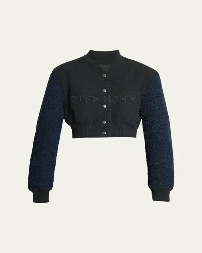 Givenchy Boucle-sleeves Crop Varsity Jacket In Charcoal