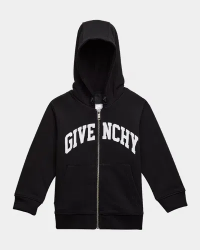 Givenchy Kids' Boy's Curved Logo-print Hoodie In Black