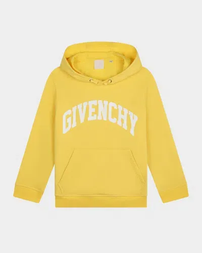 Givenchy Kids' Boy's Curved Logo-print Hoodie In Yellow