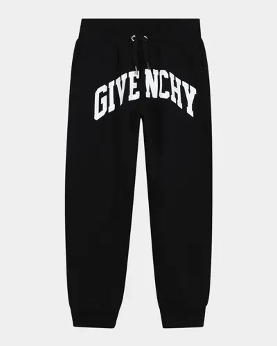 Givenchy Kids' Boy's Curved Logo-print Joggers In Black