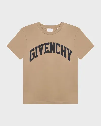 Givenchy Kids' Beige T-shirt With Lettering Logo In Stone