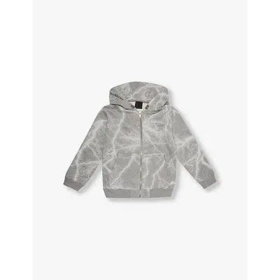 Givenchy Kids' Storm-print Zip-up Hoodie In Grey  White