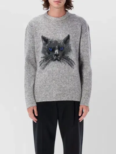 Givenchy Cat Graphic Knit Sweater In Grey