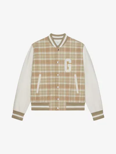 Givenchy Checked Varsity Jacket In Wool And Leather In White