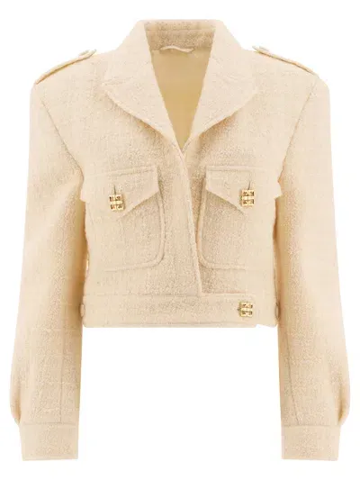 Givenchy Chic Short Tweed Jacket With 4g Detail In White