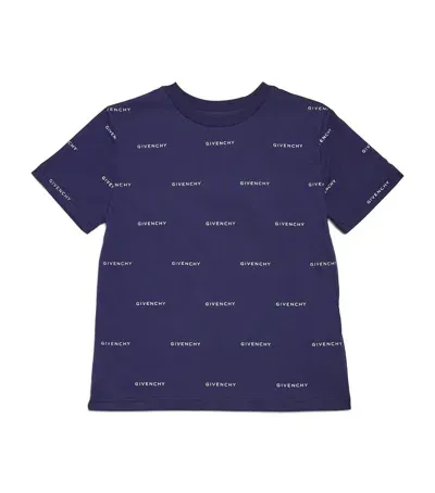 Givenchy Kids' Cotton Repeat Logo T-shirt In Navy