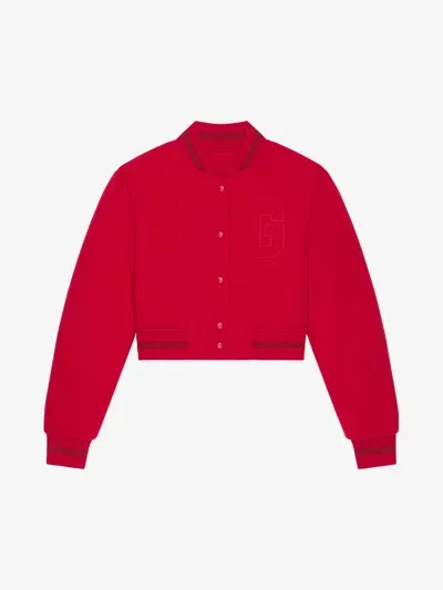 Givenchy Cropped Varsity Jacket In Wool In Red