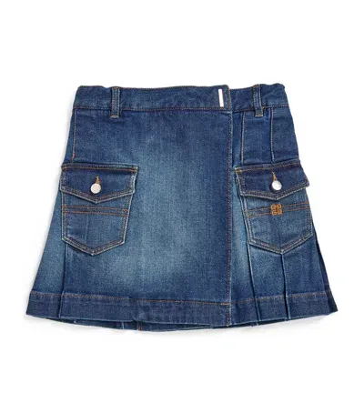 Givenchy Kids' Denim Pleated Skirt In Blue