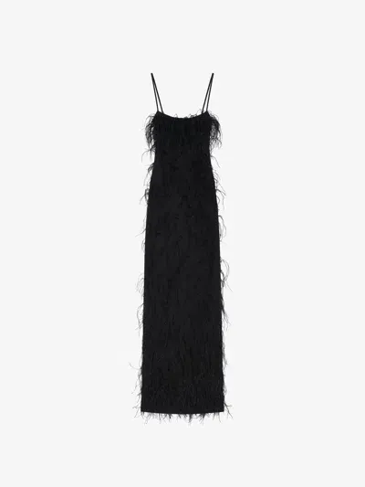 Givenchy Evening Straps Dress With Feathers And Lurex In Black