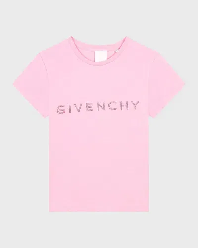 Givenchy Kids' Girl's Embellished Classic Logo-print T-shirt In Pink