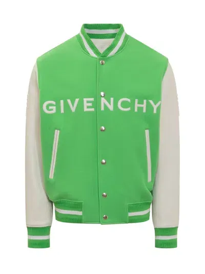 Givenchy 4g Wool-blend Varsity Jacket In Bright Green