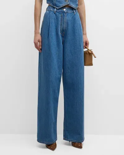 Givenchy High-rise Pleated Baggy Wide-leg Denim Pants In Deep Blue