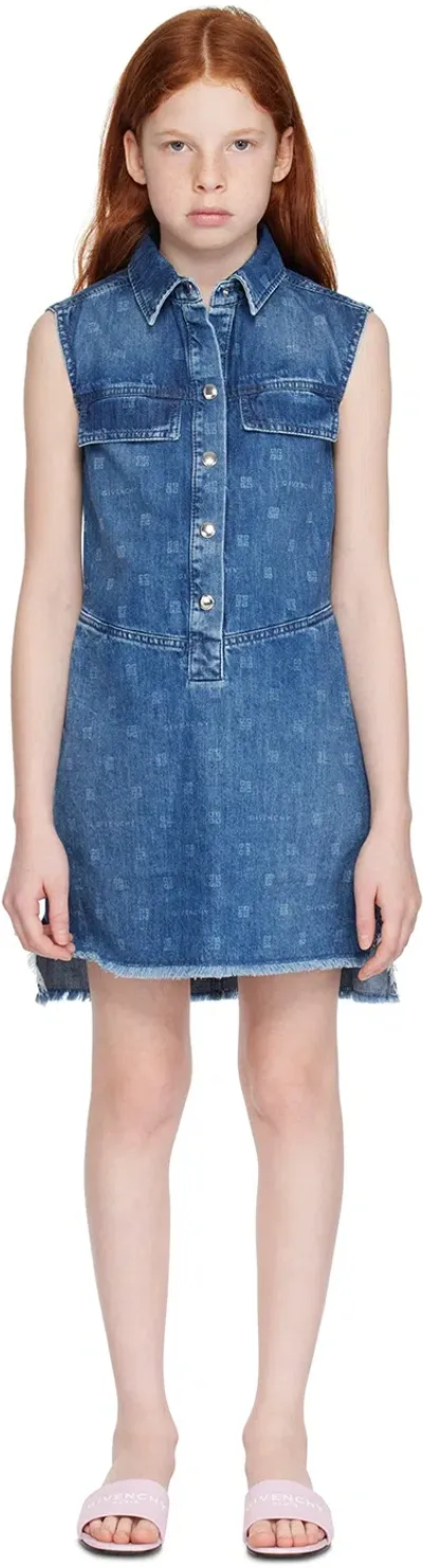 Givenchy Kids Blue Raw Edge Denim Dress In Z03 Blue