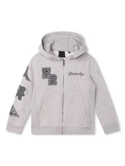 Givenchy Kids' Logo-embroidered Zip-up Hoodie In Grey