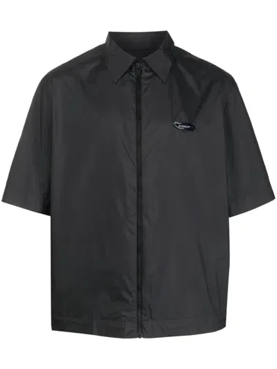 Givenchy Logo-patch Zip-up Shirt In Black