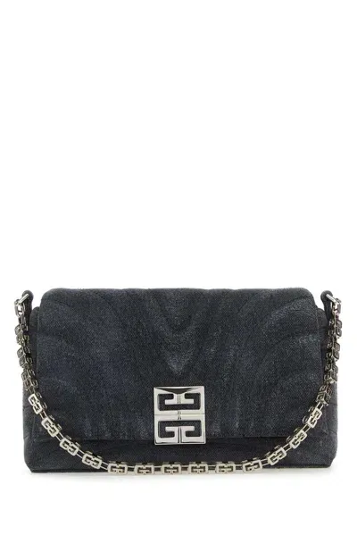 Givenchy Logo Plaque Denim Quilted Small Shoulder Bag In Black