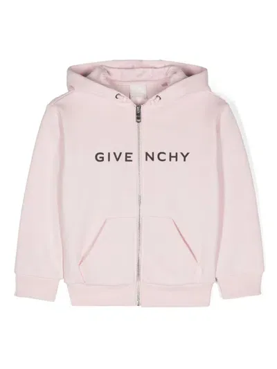 Givenchy Kids' Logo-print Zip-up Hoodie In Pink