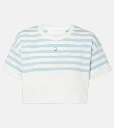 Givenchy Logo Striped Cotton Crop Top In White/lightblue