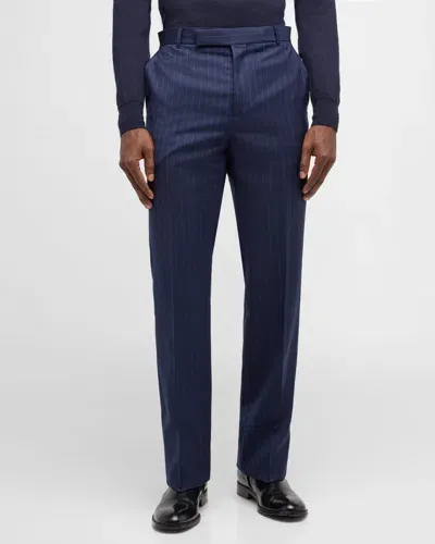 Givenchy Pinstripe-pattern Straight-leg Wool Trousers In Deep Blue