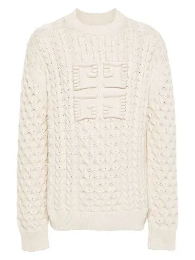 Givenchy Natural Logo Cable Knit Sweater In Beige