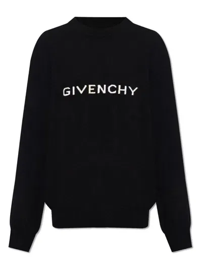 Givenchy Men's Logo Wool Crewneck Sweater In Black