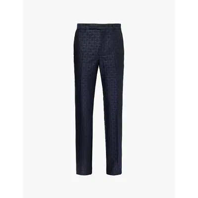 Givenchy Mens Night Blue 4g-pattern Straight-leg Wool And Silk-blend Trousers