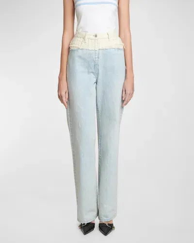 Givenchy Mixed-media Tweed Denim Straight-leg Jeans In Whitelight Blue