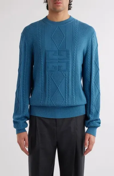 Givenchy Mixed Stitch Cotton Crewneck Sweater In Blue