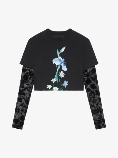 Givenchy Overlapped Cropped T-shirt In Cotton And Tulle In Black