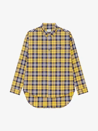 Givenchy Oversized Asymmetrical Checked Shirt In Cotton In Gold