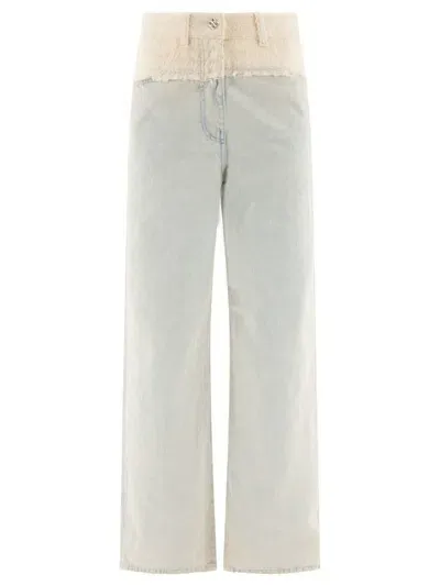 Givenchy Oversized Denim And Tweed Mixed Jeans With 4g Detail In Light Blue