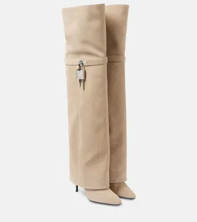 Givenchy Shark Lock 95 Leather Knee-high Boots In Beige