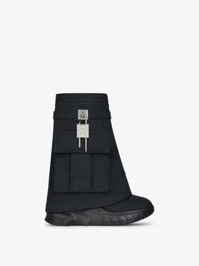 Givenchy Shark Lock Biker Ankle Boots In Nylon With Pockets In Noir