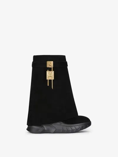 Givenchy Shark Lock Biker Ankle Boots In Suede In Black