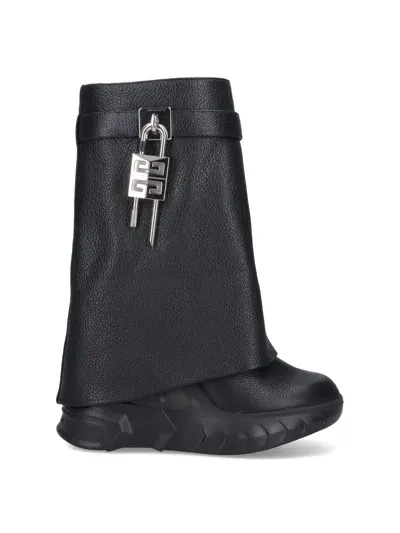 Givenchy Shark Lock Leather Ankle Boots In Black  