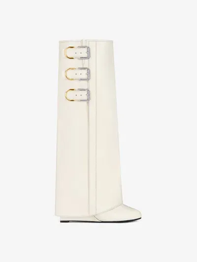 Givenchy Shark Lock Buckles Boots In Leather In White