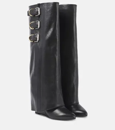 Givenchy Shark Lock Buckles Leather Knee-high Boots In Black