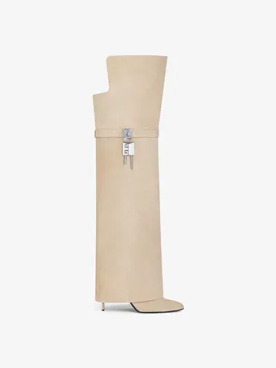 Givenchy Shark Lock Stiletto Over-the-knee Boots In Suede In Beige