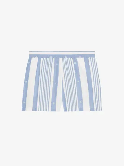 Givenchy Shorts In Cotton And Linen With 4g Stripes In Blue & Off White