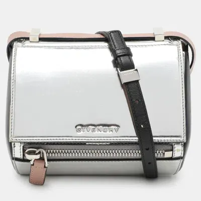 Pre-owned Givenchy Silver/black Leather Pandora Crossbody Bag