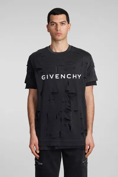 Givenchy Ripped Logo-print T-shirt In Black