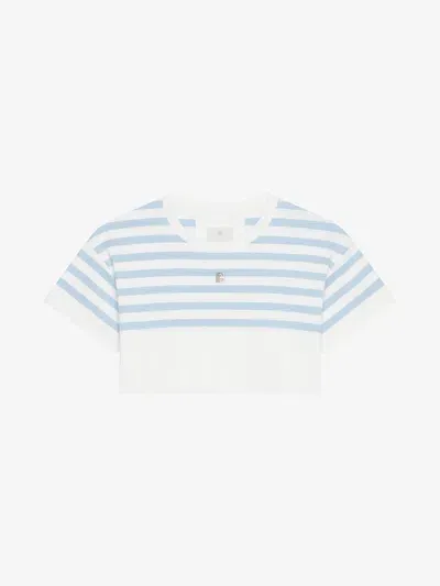 Givenchy Striped Cropped T-shirt In Cotton 4g Detail In White Blue