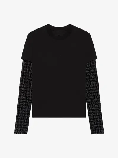 Givenchy Overlapped Slim Fit T-shirt In Cotton And Tulle In Black