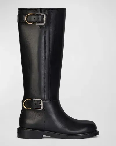 Givenchy Voyou Leather Buckle Tall Moto Boots In Black