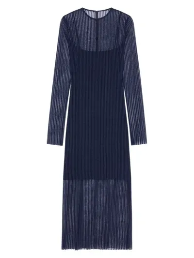 Givenchy Tulle Sheer Midi Dress With Polka-dot Detail In Navy