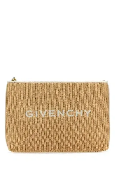 Givenchy Logo Embroidered Raffia Travel Pouch In Brown