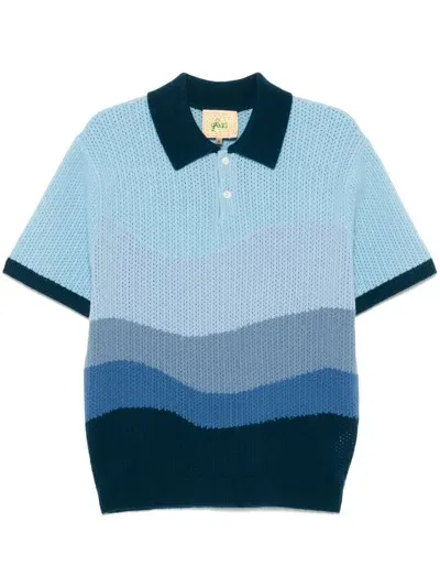 Glass Cypress Blue Crochet-knit Polo Shirt In Blau