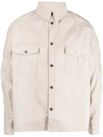 Gmbh Long Puff-sleeves Cotton-blend Jacket In Neutrals