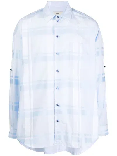 Gmbh Semi-sheer Plaid Cotton Shirt In Blue